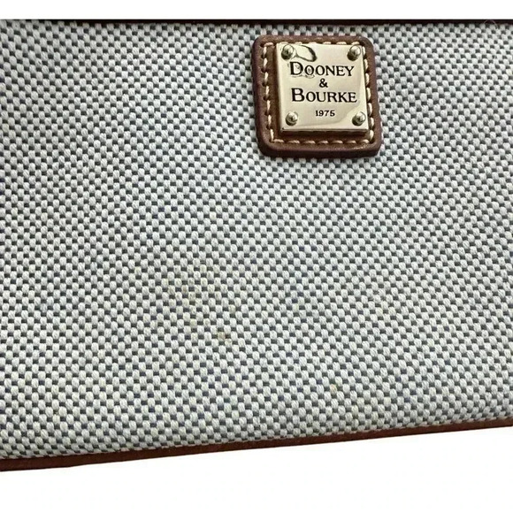Dooney & Bourke Linen Large Slim Wristlet Wallet Purse Blue/white Tweed Fabric - Picture 3 of 7
